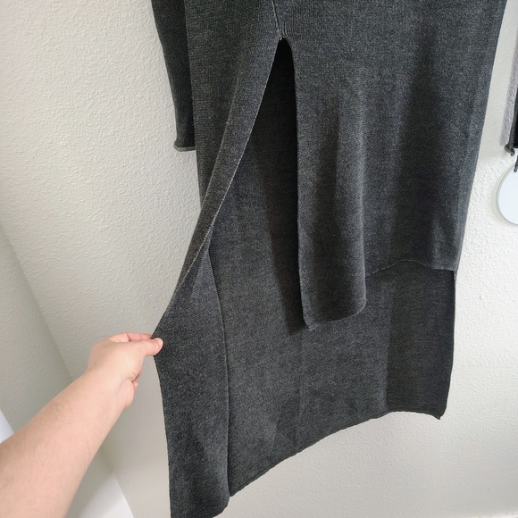 ZARA Knit Midi Dress Size M Charcoal Gray V-Neck Long Sleeve Asymmetrical - Picture 5 of 15